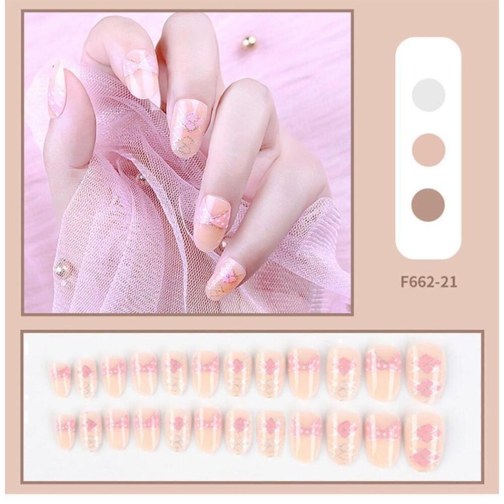 Pink With Polka Dots Nude Colored Press On Nail Set of 24
